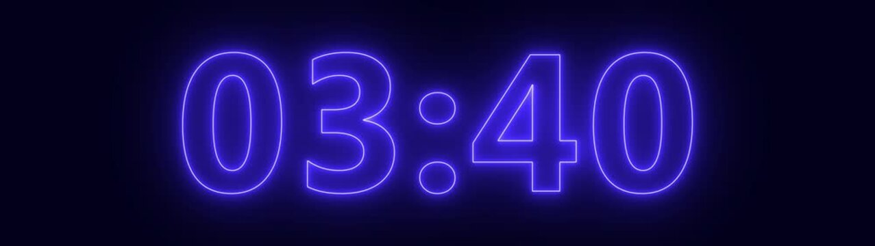 Four Minute Digital Timer. 4 Minute Digital Negative Countdown. Countdown timer animation of 4 minutes on transparent background with alpha channels, 4 minutes countdown timer animation,