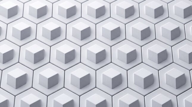 White geometric abstract background with 3D hexagon and cube pattern texture