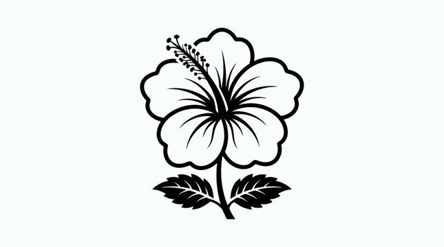 Captivating single hibiscus flower design with five petals and prominent stamen presented with green leaves on a plain surface perfect for decorative projects and nature inspired creations