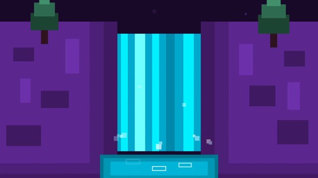 Animated Purple Canyon Waterfall Scene at Night.