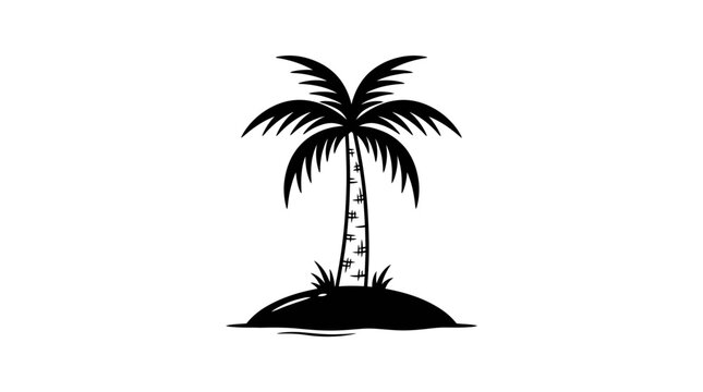 A single palm tree standing on a small tropical island with calm ocean water surrounding the land mass representing a peaceful vacation destination and a warm climate getaway symbol for travelers