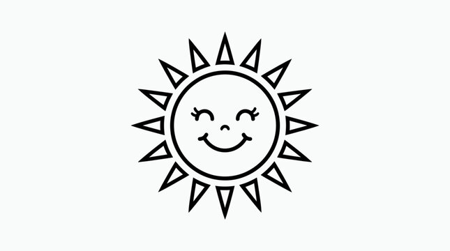 Charming smiling sun drawing featuring cheerful facial expression with happy eyes and curved mouth surrounded by sharp triangular rays perfect for children books and educational learning