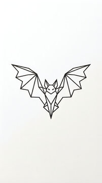 Geometric bat icon with thin black lines showing a stylized animal shape for modern design projects and creative halloween themed graphic art work