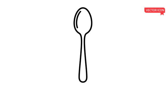 Simple Spoon Icon Vector Illustration, Minimalist Outline Drawing
