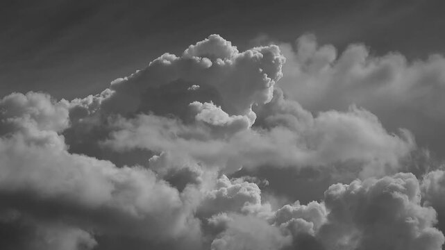 Cumulonimbus clouds gathering in a dark monochrome sky, forming a powerful weather pattern storm grey white cloudscape