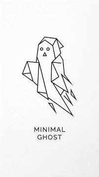 Minimal ghost line art icon with simple geometric shapes for halloween decorations or spooky graphic design projects for web and print media