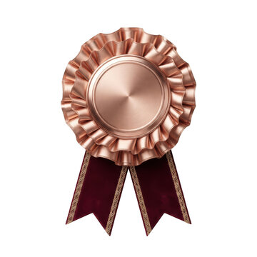 3D rose gold ruffled award ribbon rosette with maroon tails, burgundy