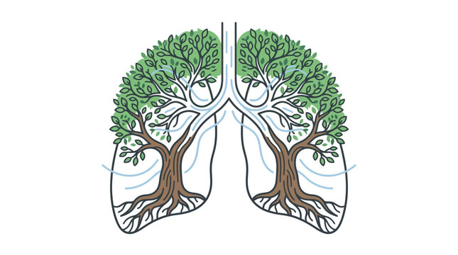 Human lungs conceptualized as green trees for environmental health