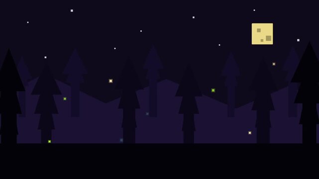 Night Forest Silhouette With Stars In Motion.