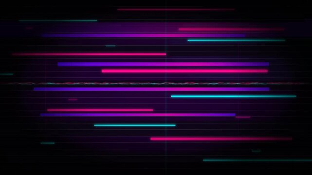Cyberpunk Synthwave Neon Light Lines Motion Background Loop, Glowing Pink Cyan Abstract Digital Glitch Line Tech Grid Animation