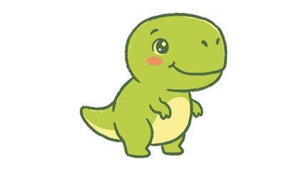 Fototapeta premium Small friendly green baby t-rex dinosaur character isolated on white background art work