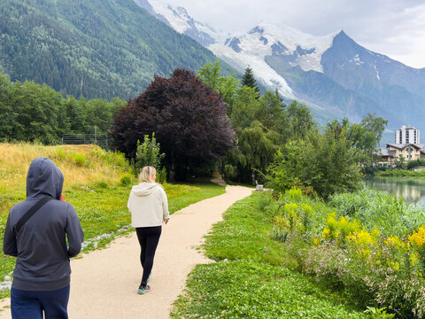 Woman Trekking in the High Mountains Near Chamonix 