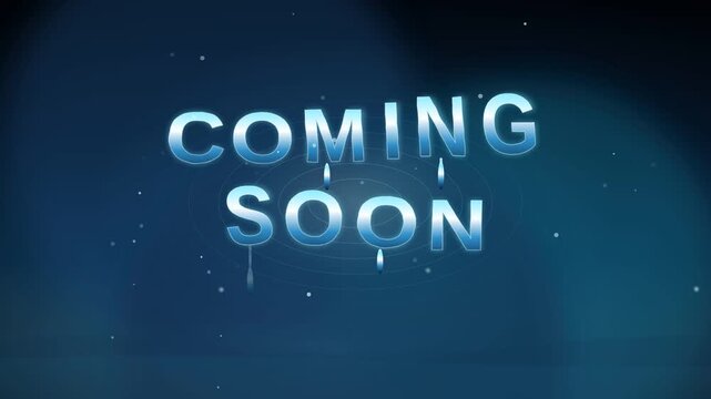 Coming soon cinematic text animation, blue glowing typography on dark background, movie teaser announcement video for marketing