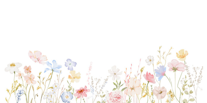 spring floral border for card pastel flowers with butterflies wildflower wreath design png transparent background collection garden flowers botanic Wedding floral design pattern