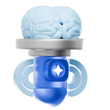 3D AI Voice Advertising Icon featuring a Human Brain on a Smart Microphone