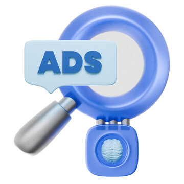 3D Magnifying Glass with ADS Speech Bubble for Search Marketing Icon