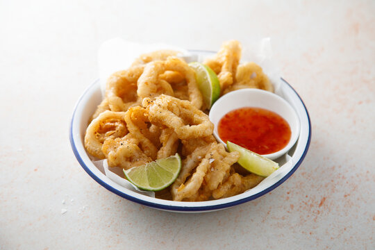 Battered deep fried squid rings