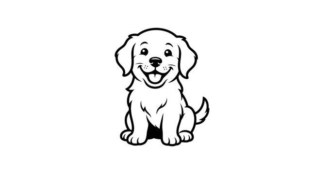 Charming smiling puppy sitting happily while showing joyful expression with black lines creating a delightful character for your creative project and bringing warmth to any artistic design