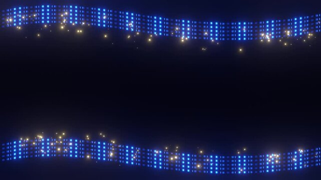Futuristic Blue Electric Equalizer Wave Frame with Glowing Golden Particles and Center Copy Space Seamless Loop Motion Graphic Background for Tech Visuals