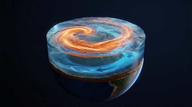 Cutaway Globe Section Showing Atlantic Overturning Circulation Warm and Cold Currents