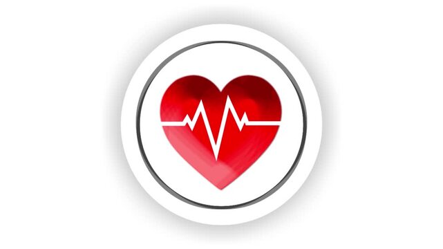 glowing red heart with heartbeat ecg line on dark background, love health cardiology and medical pulse concept