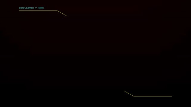 Futuristic digital HUD overlay displaying system override text with dynamic numerical values.