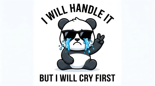 Cute panda wearing sunglasses crying with funny text i will handle it but i will cry first