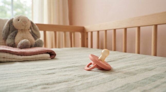Silicone pacifier on crib sheet