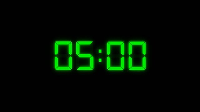 Digital countdown clock animation with clear electronic digits and modern display style. Ideal for presentations, broadcasts, events, tutorials, time‑based segments and motion graphics projects.