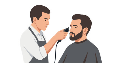 Obraz premium Barber trimming beard with electric clipper, male grooming, isolated on white