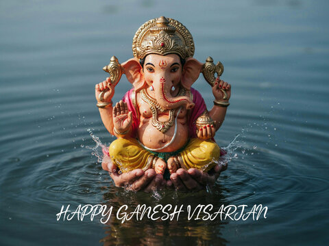 Happy Ganesh Visarjan and Anant Chaturdashi celebration banner with Lord Ganpati immersion procession illustration vector