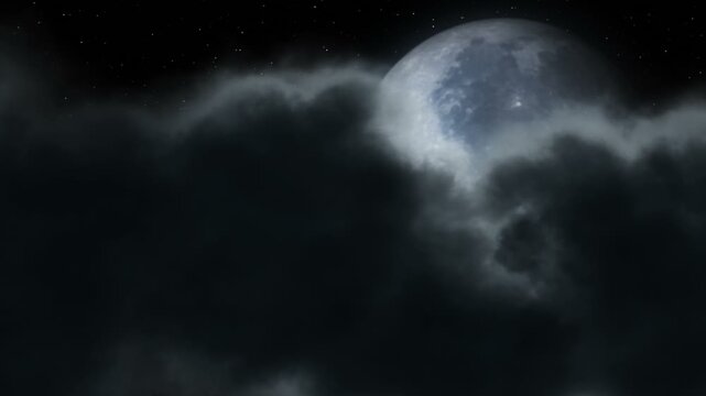 3D animation of the Moon rotating among drifting clouds, with atmospheric cosmic ambience. Ideal for TV graphics, presentations, websites, intros, science content and space‑themed motion projects.