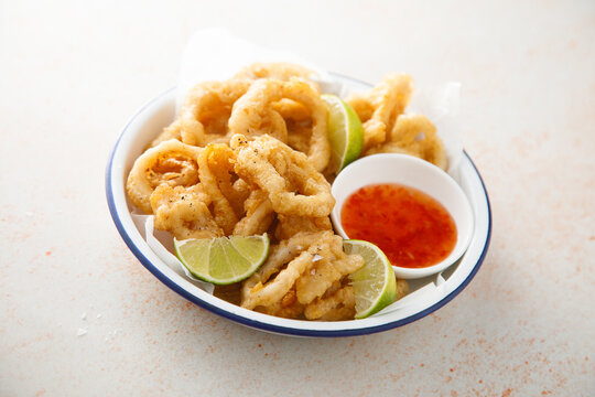 Battered deep fried squid rings