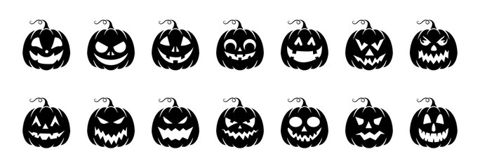Halloween pumpkin set of silhouette theme, Isolated on white background
