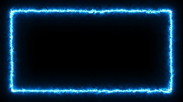 Frame overlay looping animation with glowing blue arc neon rectangle on transparent background. Suitable for modern tech or futuristic themed videos.