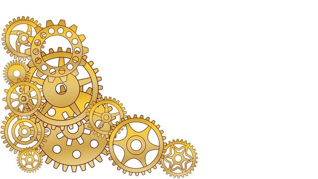 A set of rotating gears in a steampunk style and for decoration. Material: gold. Video, transparent background.