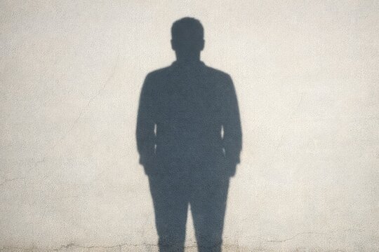 A lone figure stands against a wall, its shadowy form illuminated by a faint light