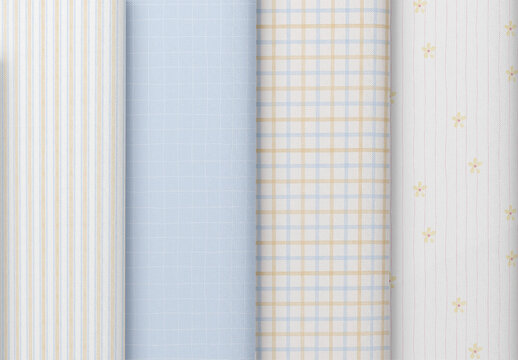 Watercolor Pastel Plaid Floral Striped Pattern Collection in Soft Blue Pink and Yellow