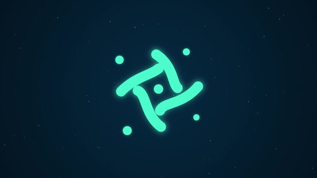 Glowing cyan geometric logo animation, futuristic neon motion graphic on dark background, abstract digital tech symbol for intro
