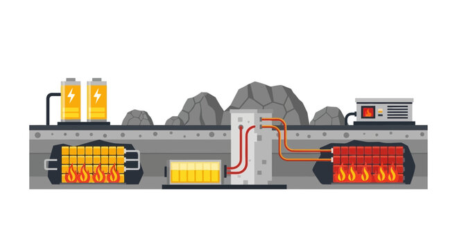 Underground Thermal Energy Storage System Flat Vector Illustration