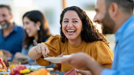 Obraz premium Joyful Family Gatherings During the Sukkot Festival Celebrating Together with Food and Laughter