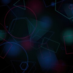 Obraz premium Abstract dark background, with overlapping geometric, shapes and soft, glowing neon light effects