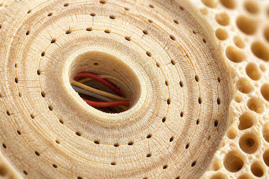 Closeup osteon structure in compact bone cross section