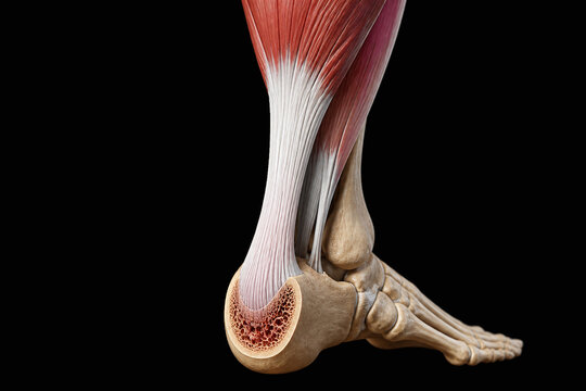 Achilles tendon anatomy with heel cutaway illustration