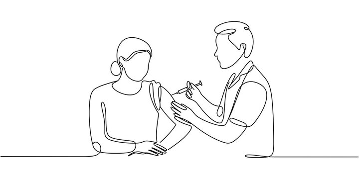 Continuous One Line Drawing of Healthcare Professional Giving Vaccine Injection to Patient