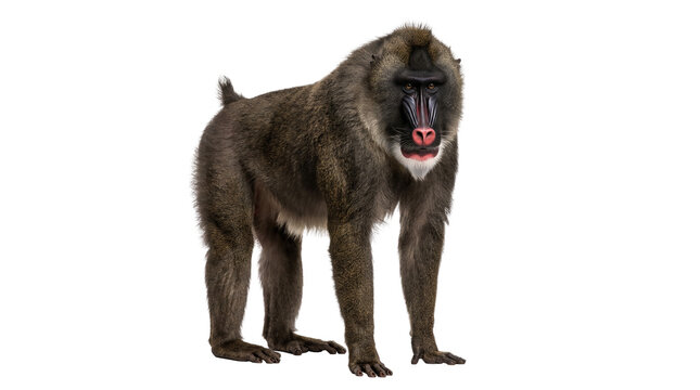 Drill baboon endangered african primate isolated on transparent background