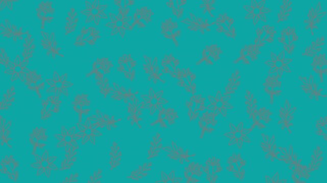 Abstract seamless pattern with small grey leaf shapes on a vibrant teal background.