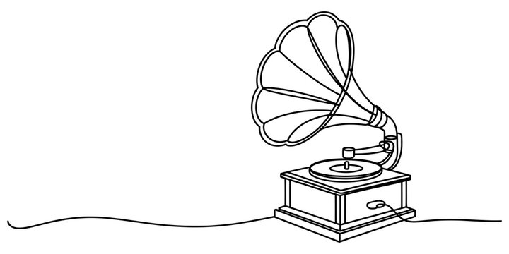 Continuous single line drawing of a vintage gramophone record player
