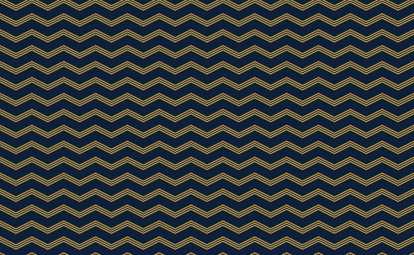 Dark navy blue background, with repeating gold, colored horizontal zigzag, chevron line pattern