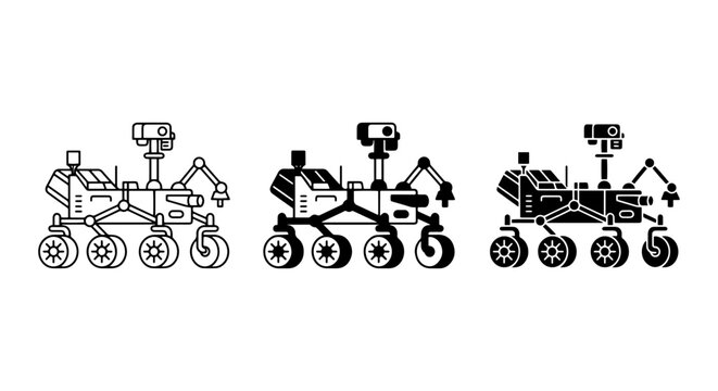 Mars Rover Icons, Space Exploration Vehicle Set, Robotic Planet Explorer Vector Graphics
